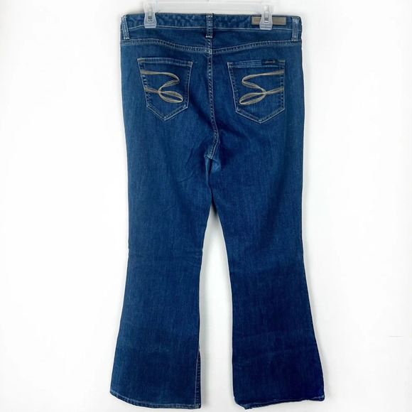 Vintage Y2K Seven7 Flare Leg Jeans Mid Rise Dark Wash Size 10 Boho Gypsy Hippie - Picture 1 of 13